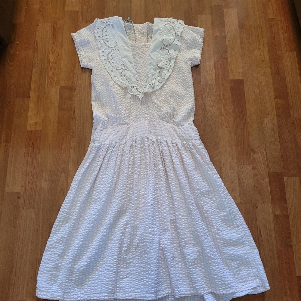 Vintage 80's Prairie Gingham Dress Size L Lace Pink White Wedding Victorian